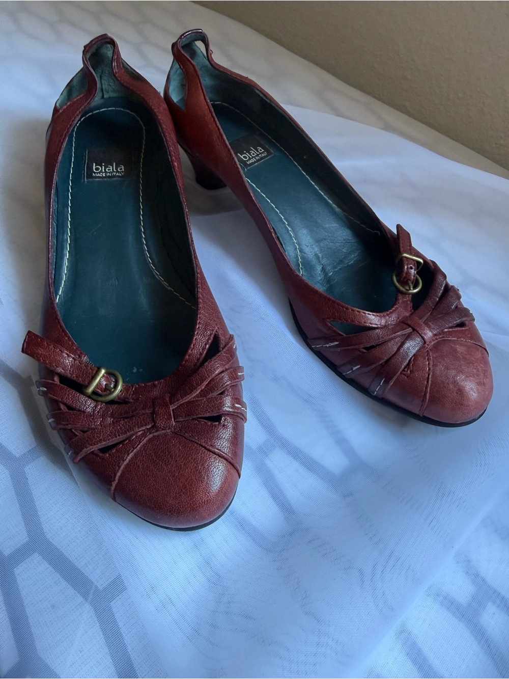 Biala Italy Red Leather Heels Womens Size 6M Mary Jane Pumps